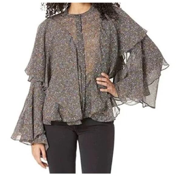 Ted Baker Pinku Retro Flood Printed Ruffle Blouse Colorful Lightweight Sz 1 4 S - Picture 1 of 11